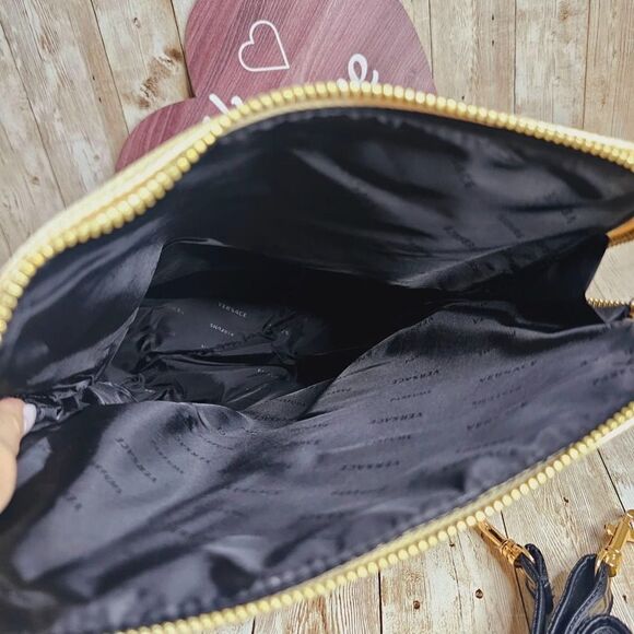 VERSACE Gold Black Faux Leather Clutch Crossbody Bag - Picture 7 of 9